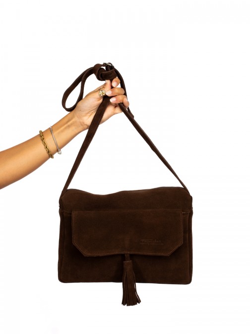 Suede shoulder bag with charm Suede shoulder bag with charm