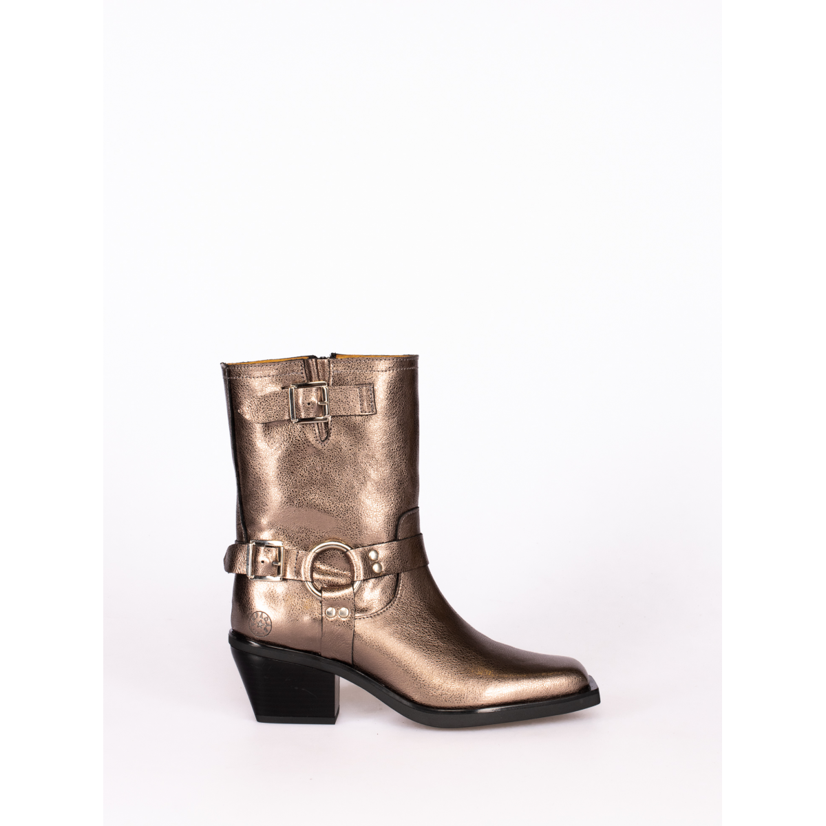 Mid-Calf Biker Boots in Laminated Leather - I24BS369-1534-LCHU - Tapadas